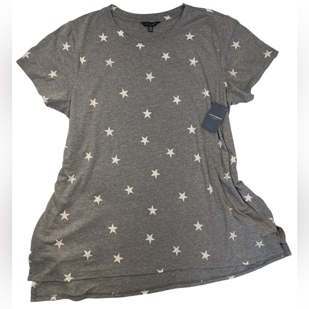 Lucky Brand Star Print Tee Gray 1X NWT Short Sleeve Graphic Top
